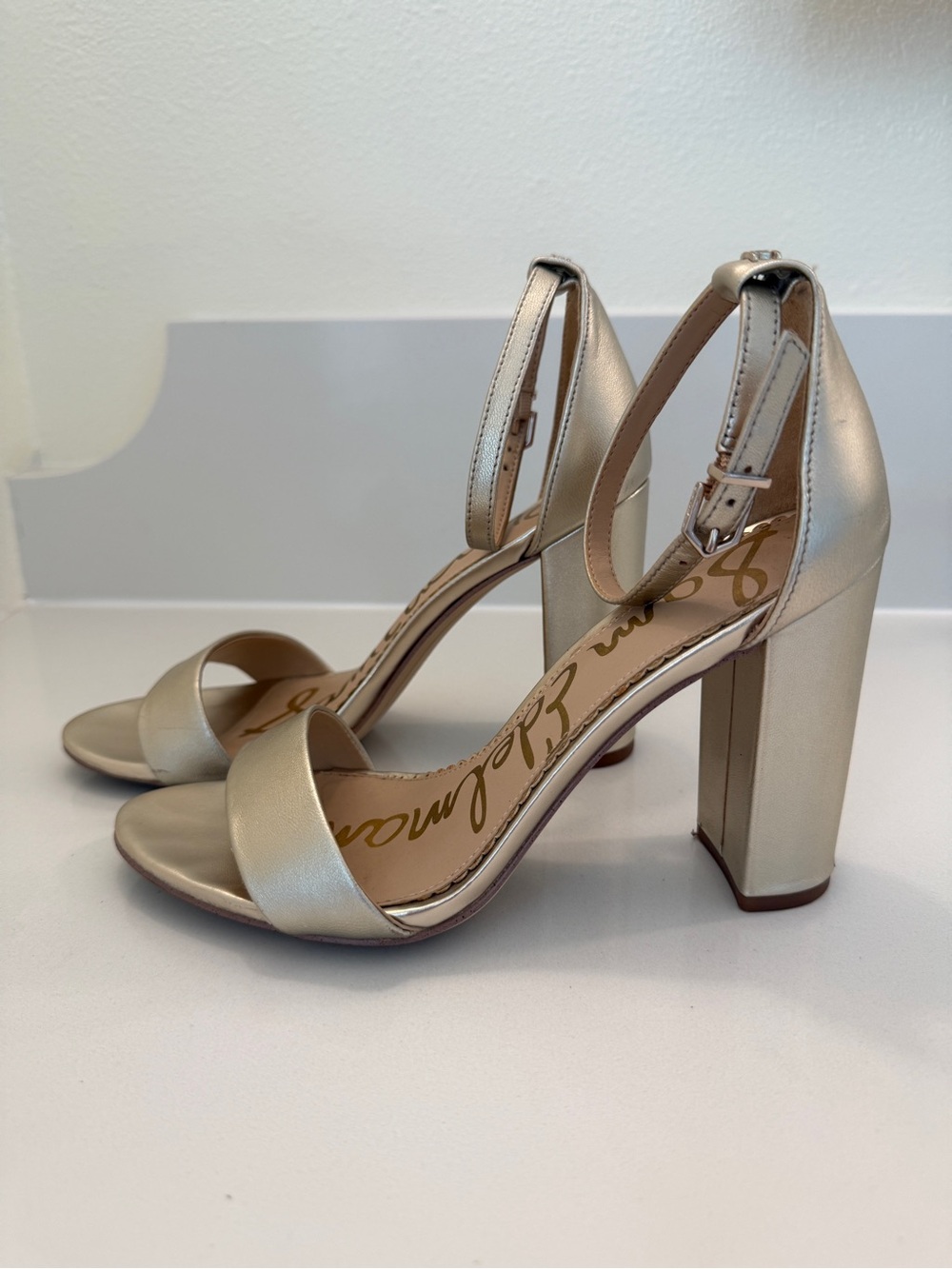 Sam Edelman Champagne Metallic Block Heel Sandals